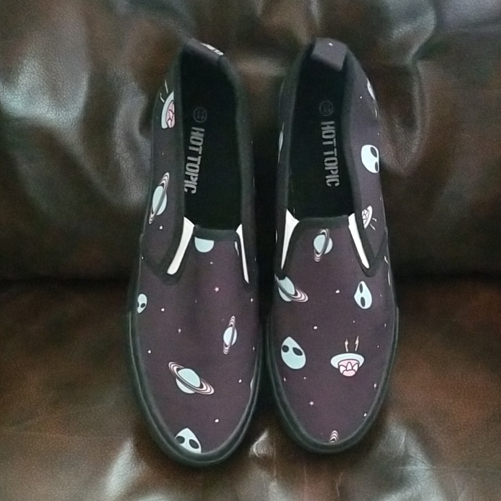 Hot Topic Cosmic Alien Slip-On Shoes - Black and Blue